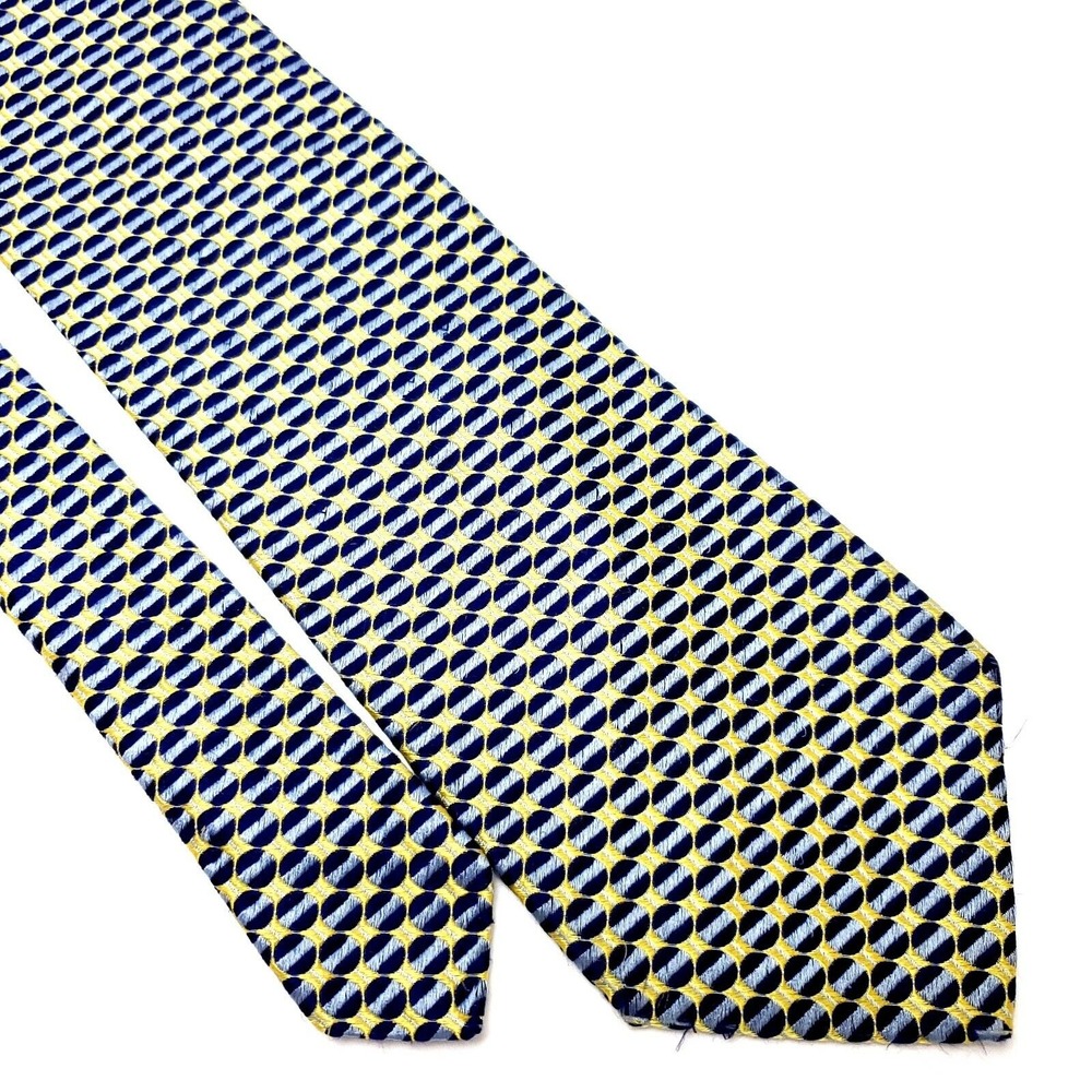Ferrell Reed Silk Tie Woven Blue Yellow Geometric Wide City Of London Handsewn